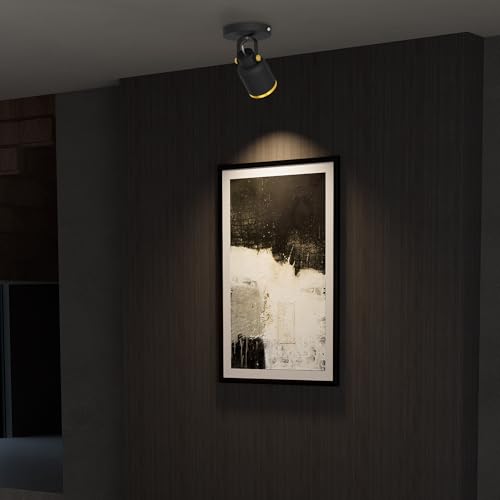 Image of Aisilan Black and Gold LED Dimmable Directional Ceiling Spotlight Indoor Adjustable 180 Degrees Monopoint Spot Light Warm White 3000K 7W for Foyer Hallway Cabinet Showcase Gallery