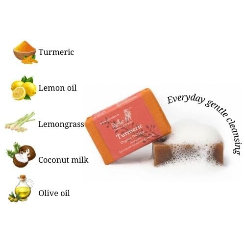 Image of Rustic Art Turmeric Soap | Glow & Skin Brightening | Coconut Milk & Cocoa Butter | Handmade Organic | For Women & Men | 100g