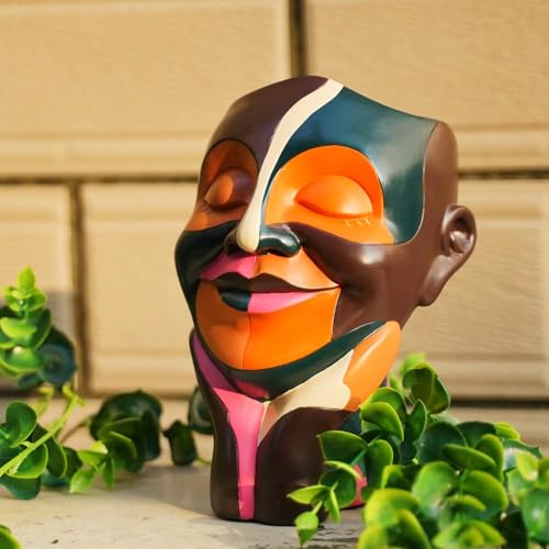 Abstract Face Plant Pots, Colorful Smiling Head Flower Pots for Home Decor, Unique Cute Planters Hand-Painted, Funny Eclectic Body Vases, Boho Modern Art for Desk Shelf Decoration (Chocolate&Orange)
