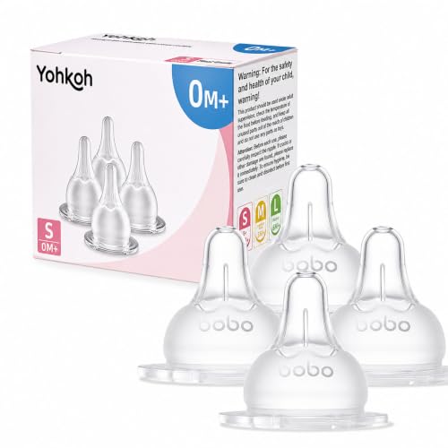 Image of YOHKOH Baby Bottle Nipples for Wide Neck Bottles, 100% Natural Feel Silicone Nipples, BPA-Free (0m+, S, 4 Counts)