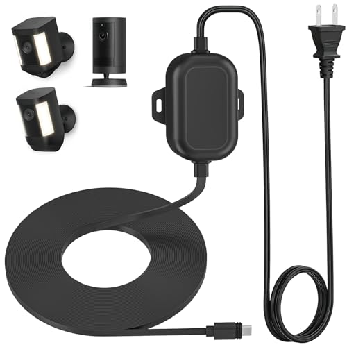 Weatherproof Power Cord for Ring Outdoor Cam Plus/Ring Spotlight Cam Plus/Pro (Battery) 20Ft/6m USB-C Outdoor Charging Cable Continuously Power Your Camera Black