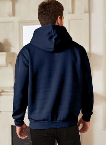 Image of JMIERR Mens Fleece Lined Hoodie Pullover Drawstring Pocket Winter Warm | Cozy fleece-lined pullover, adjustable drawstring hood, kangaroo pocket, regular fit, machine wash