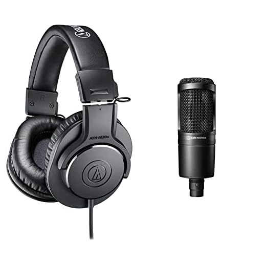 Audio-Technica AT2020 Cardioid Condenser Studio XLR Microphone, Ideal for Project/Home Studio Applications,Black & ATH-M20X Professional Studio Monitor Headphones, Black