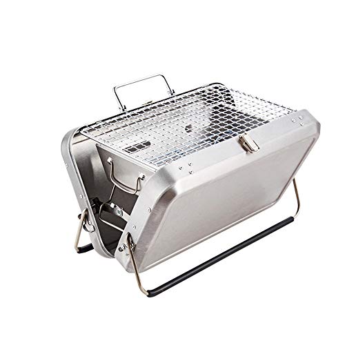 Holzkohlegrill Faltbare Koffer Tragbares Grill Rack Für Outdoor Campers Barbecue Liebhaber Reisepark Strand Wild Camping Tischplatte Grill,Silber