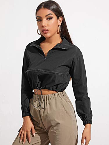 Floerns Women's Half Zip Long Sleeve Drawstring Hem Cropped Jacket Windbreaker4