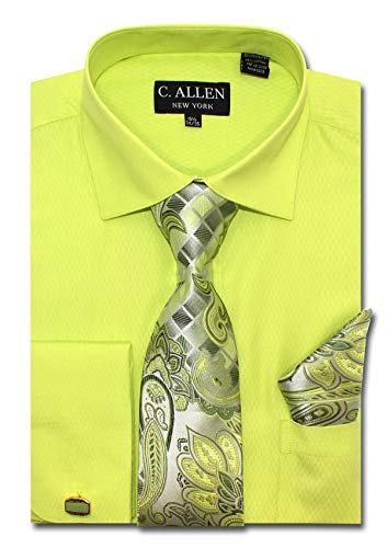 C. Allen Men's Solid Micro Pattern Regular Fit Dress Shirts with Tie Hanky Cufflinks Combo, 19.5