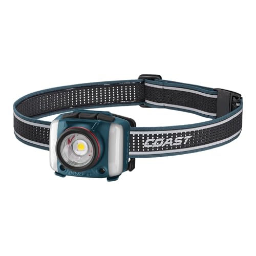 Coast FL97R Voice-Controlled 1200 Lumen Rechargeable LED Headlamp with Pure Beam® Spot & Flood, ARC Lighting, Red & Green Color Modes, Glide Focus™ Radial Arm Dial and USB-C Charge Port, Ocean Blue