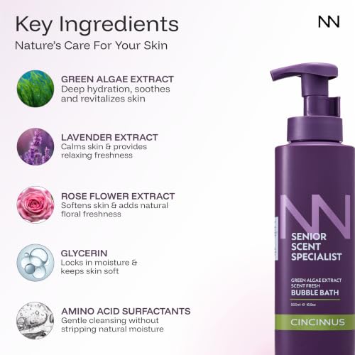 Image of Cincinnus bubble bath |Refreshing & Moisturizing Bath foam with Green Algae Extract, Glycerin & Lavender Flower Extract | foaming bath soak | Gentle Cleanse for All Skin Types | 500ml
