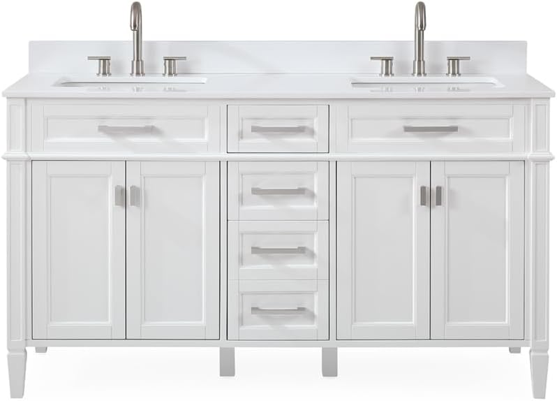 60 pulgadas Durand moderno doble fregadero estilo tocador de baño (blanco)