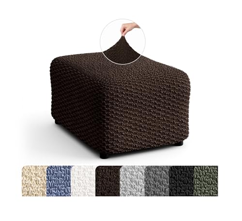 PAULATO BY GA.I.CO. Stretch Ottoman Slipcover 1-Piece – Bi-Elastic Foot Stool Cover for Square or Rectangle Pouf – Furniture Protector Machine Washable – Dark Brown (Medium)