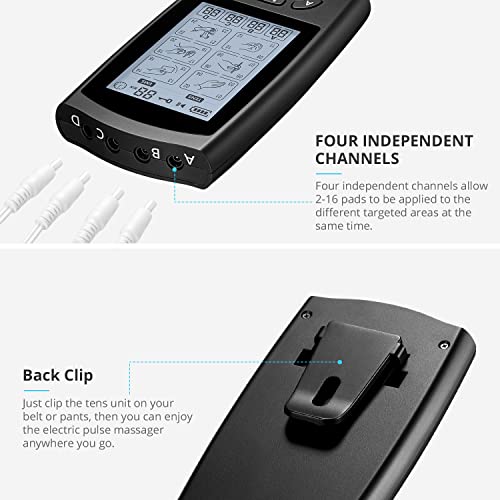 Maytoyo 4 Channels Tens Unit Ems Device 24 Modes 30 Level Intensity Muscle Stimulator For Pain Relief Rechargeable Tens Machine Pulse Massager With 12 Pads Belt Clip Storage Bag #TOP4