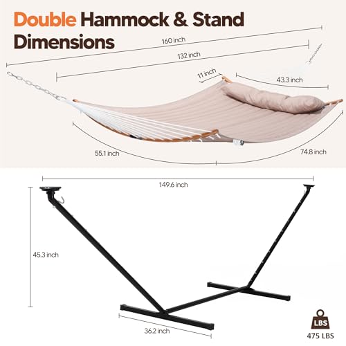 Image of SUNCREAT Hammocks Outdoor 2 Person Hammock with Solar Powered Lights, Tan
