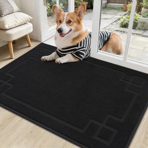 Image of BEQHAUSE Door Mat 24 inch x 36 inch, Non-Slip Door Mats Indoor Washable, Black