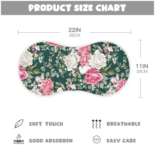 J JOYSAY Blossom Floral Green Baby Burp Cloths for Boys Girls Large 22''x11'' Cotton 4 Layer Spit Up Burp Rags for Drool one sizex42