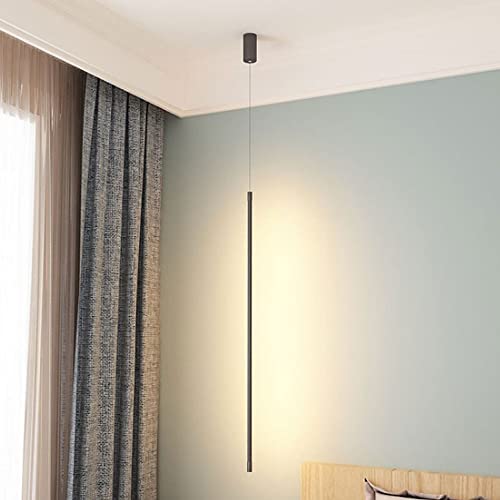 KSHSAA Luz colgante larga moderna Lámpara colgante LED ultrafina Luz gota decorativa simple para la recepción de negocios Accesorios iluminación colgantes negros para la sala de estar del dormitorio