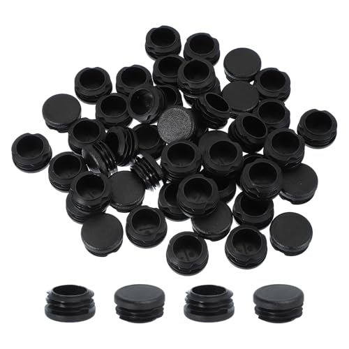 Image of PATIKIL 1-1 /4 Inch Plastic Tubing End Caps, 50 Pcs Round Hole Plug Insert for Round Iron Pipe Chair Leg Table Bookshelves Patio Furniture, Black
