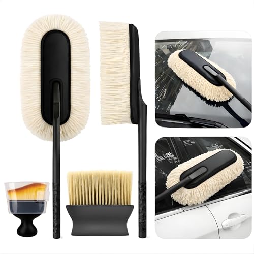 Image of 3Pcs Car Duster Kit - Microfiber Car Cleaning Brush for Exterior Car Dust Cleaner - Small Car Brush for Cleaning Car Interior, PC, Laptop, Keyboard - Wax-Treated Cotton Strands for 2X Better Cleaning