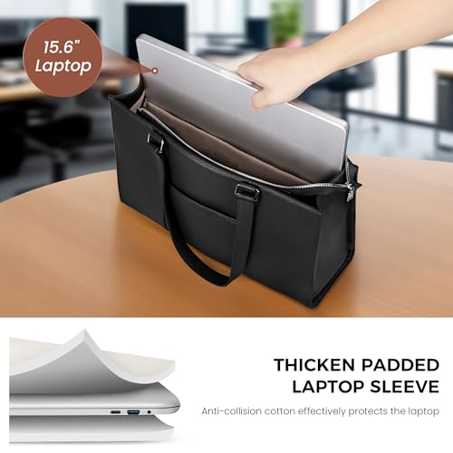 Image of befen Black Genuine Leather Tote Bag for Women Work, Womens Totes Purse Shoulder Bags with 15.6 inch Padded Compartment Handbags