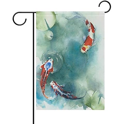 Yochoice ALAZA Japanese Koi Fish in The Pond Polyester Garden Flag House Banner 28 x 40 inch, Two Sided Welcome Yard Decoration Flag for Wedding Party Home Decor Cover