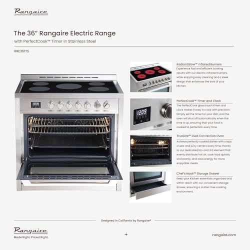 Rangaire RRE361TS 36 Inch Electric Range With 5 Burners, 4.3 Cu. Ft. Capacity, Freestanding Slide-In Airfry, Convection Oven thumb #4