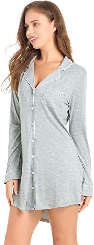 Amorbella Womens Long/Short Sleeve Nightgown Button Down Nightshirt Bamboo Sleep Shirt Soft Pajama Top