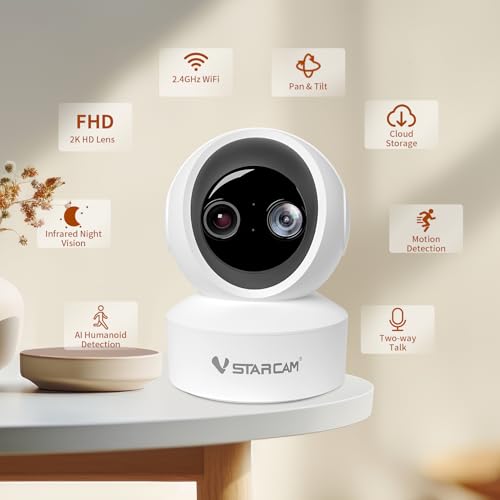 Image of VSTARCAM Indoor Security Camera,2K HD 360 PTZ Dog Pet Camera with Phone APP, Night Vision, 2-Way Audio, Hybrid Zoom, 2.4G WiFi Dual Monitor, 7 /24 Recording, Cloud /SD Card Storage (CS49D)