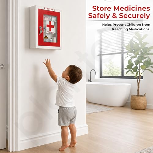 Image of Plantex First Aid Box /Emergency Medical Kit Box for Medicine Storage /Multi Compartment First Aid Kit Box for Home, School, Office with Key Lock - GI Steel (Red & Ivory)
