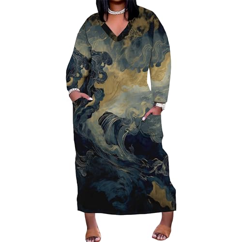 Image of Womens African Dresses Sexy Casual T-Shirt Dresses Long Sleeve Oversized Baggy Summer Sundress