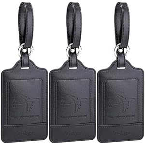 Teskyer Luggage Tags, 3 Pack Premium PU Leather Luggage Tags Privacy Protection Travel Bag Labels Suitcase Tags