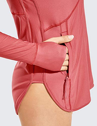 CRZ YOGA UPF 50+ Swimsuit Cover Ups for Women Quick Dry Long Sleeve Jacket Lightweight Workout Full Zip Hoodie Maple Red Medium