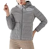 Chaqueta Acolchada para Mujer Abrigo Plumas Ultralight Corto Fino Abrigos Chaquetas Invierno Manga Larga Cremallera Chaqueta de Plumón con Capucha,XL