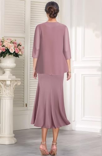 Tea Length 2 Pieces Mother of The Bride Dresses Halter Lace Mermaid Satin Formal Evening Dresses with Jacket2