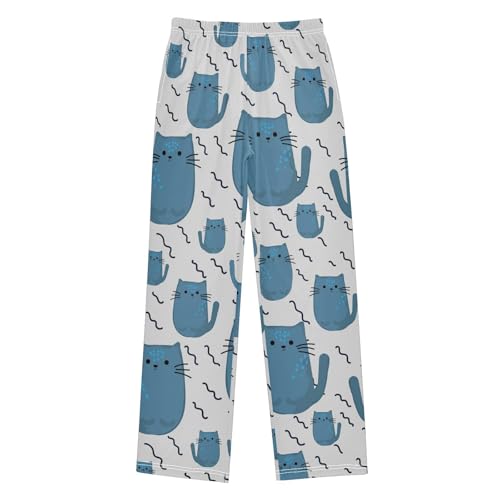 Boys' Pants Funny Cats Blue Long Bottoms Jogger Pants Elastic Waist Trousers with Pockets S-XL
