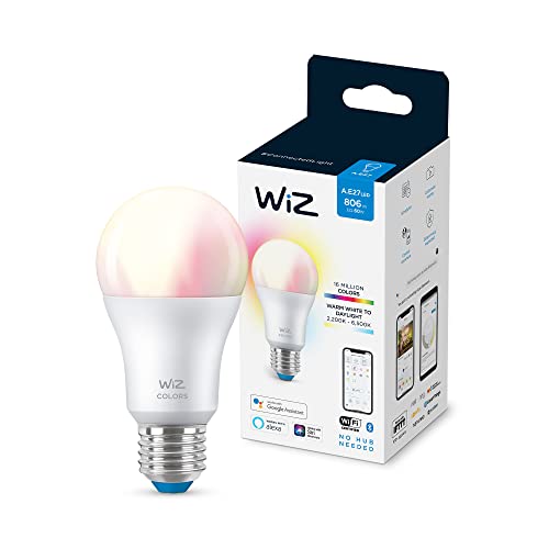 WiZ Tunable White and Color LED Lampe, E27, dimmbar, warm- bis kaltweiß, 16 Mio. Farben, 806 Lumen, 60W, smarte Steuerung per App/Stimme über WLAN