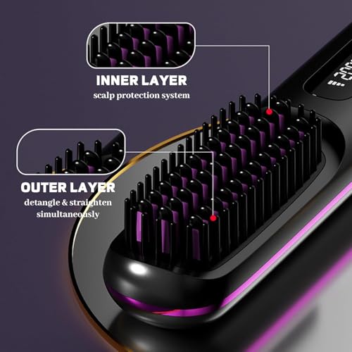 Image of TCCO Cordless Hair Straightener Brush for Women | Portable Rechargeable Hair Straightening Comb | 20s Fast Heat | 3 Temperature Settings | Ionic Ceramic Anti-Frizz Styling | USB-C 4000mAh Travel Friendly Mini Straightener