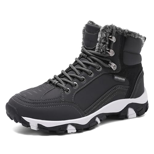 Littleplum Damen Winterstiefel Warm Gefüttert Trekking Schuhe Herbst Outdoor Schneestiefel Winterschuhe,Grau,42 EU