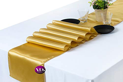 VDS Pack of 12 Satin Table Runners Charmeuse Sateen Silk Centerpiece Cloth Linen for Wedding Birthday Graduation Engagement Ceremony Event Party Banquet Table Decoration (12x108 inch)(Gold)