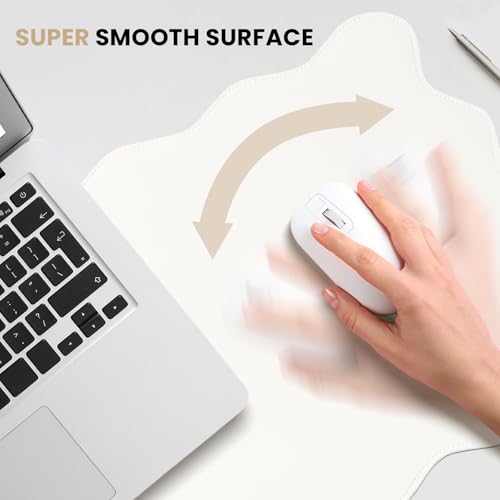 Image of PU Leather Desk Pad, Scalloped Non-Slip Mouse Pad & Large Desk Mat Cover Stitched Edges Writing Pad for Office, Home - Waterproof, Easy to Clean, Durable Surface I 31.4 inchx15.7 inch, Ivory White