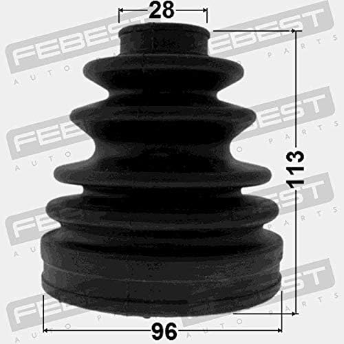 Dimensional drawing of FEBEST CV Joint Boot showing 96x113x28 measurements