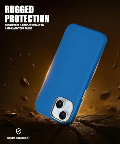 Image of WOW IMAGINE Back Cover for iPhone 15 | Shockproof Tough Leather Texture Hard Mobile Case | Ultra Slim Non-Slip Grip | Inner Velvet Fabric | Metal Camera Ring - Blue