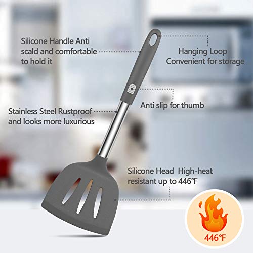 Silicone Cooking Utensil Set, Taiker Kitchen Cooking Utensils Set, Non-stick & Heat Resistant Silicone Cookware, BPA Free Non-Toxic Cooking Utensils, Kitchen Tools (Gray) - Thumbnail 7