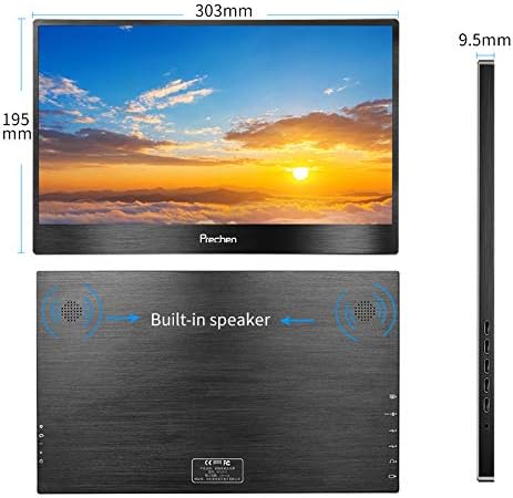 Prechen Portable Monitor, 13.3 Inch IPS Monitor Full HD 1920x1080 with HDMI/USB/Type-C Interface, 60Hz, Ultra-thin Frame, Dual Built-in Speakers PC Monitors for Laptop/PS3/PS4/X-box