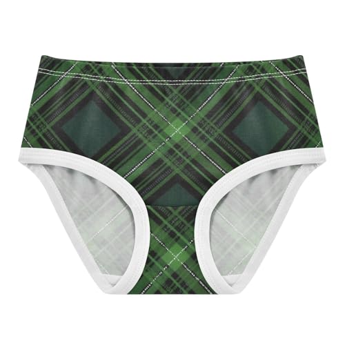Green Plaid Texture Girls' Underwear for Daily Wear Briefs Underwear for Toddler in Sizes 2T,3T, 4T, 5T, 6Y and 8Y