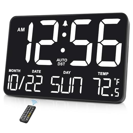Soobest Large Display Digital Wall Calendar Clock with Date Day of Week, Alarm Clock for Bedroom Desk, Timer for Home Gym Workout 6 Dimmer Auto DST 12/24hr with Remote and Temperature(White)