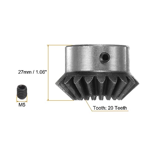 Image of HARFINGTON 2pcs Bevel Gear 2M 20 Teeth 10mm Shaft Hole 1:1 Tapered Pinion Gear with 4mm Keyway 45# Steel 2 Module 90 Degree Steering Gear with M5 Fixing Hole, for Hardware Mechanical Rotation