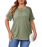 TAKEYAL Plus Size Tops for Women Lace Sleeve Pleated Shirts Casual Tunics Crewneck Summer Blouse ...