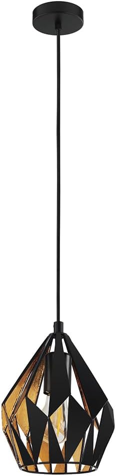 EGLO 204241A Carlton 1-Light Pendant Hanging Adjustable Lighting Fixture with Geometric Shade for Kitchen Island, Hallway, and Dining Room, 7 Inch, Black/Gold