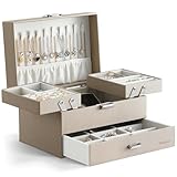 Dajasan Boite Bijoux, Boîte à Bijoux, 3 Couches Grande Coffret a Bijoux avec Support Métallique Mobile, Cuir PU Coffret Bijoux pour Coiffeuse, Idéal Cadeau pour Maman, Petite Amie, Fille (Champagne)