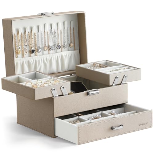 Dajasan Boite Bijoux, Boîte à Bijoux, 3 Couches Grande Coffret a Bijoux avec Support Métallique Mobile, Cuir PU Coffret Bijoux pour Coiffeuse, Idéal Cadeau...
