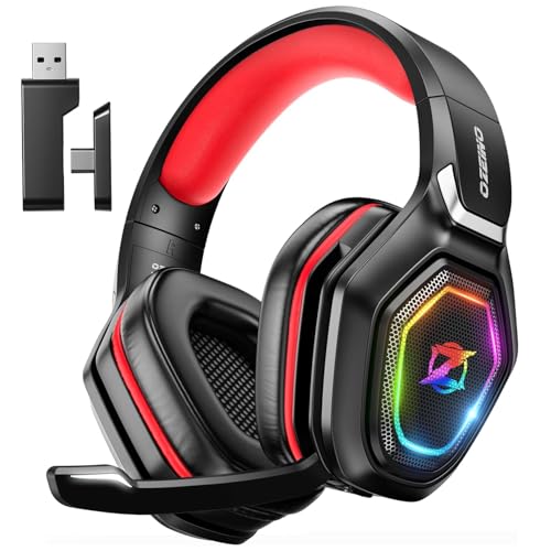 Ozeino 2.4GHz Gaming Headset Wireless with Flip Mic for Ps5, Ps4, PC, Gaming Headphones with USB-A & USB-C Transmitter, 40Hr Battery Gamer Headset for Laptop, Mobile, Mac